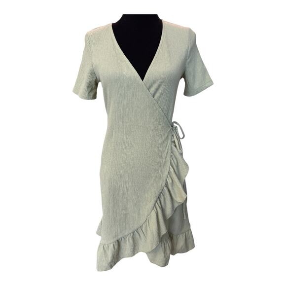 New VERO MODA NordstromVmhaya Short V-Neck Day Wrap Dress GREEN XS - Picture 2 of 8